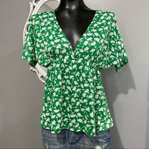 Urban outfitters Lux green floral print blouse top